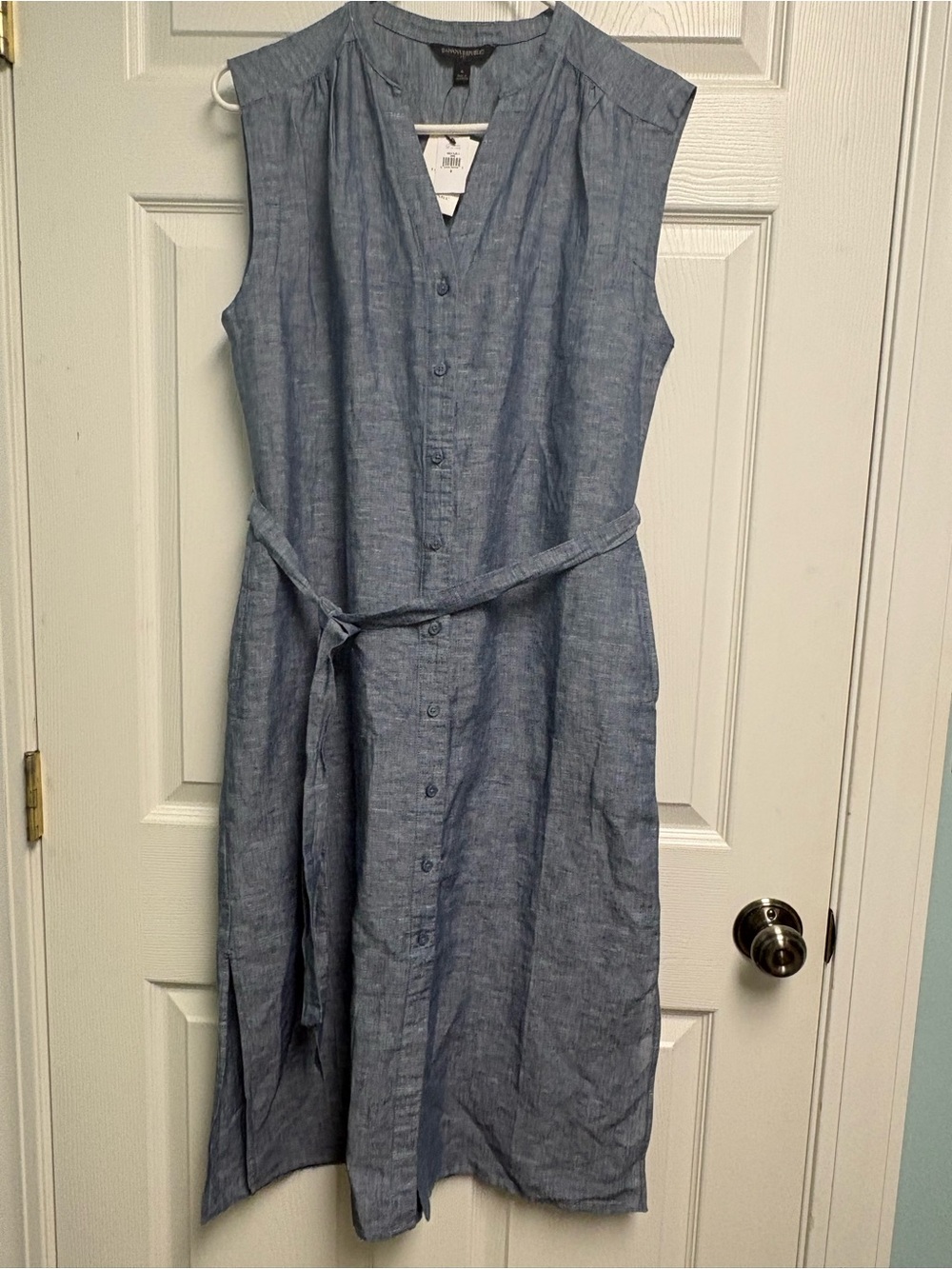 Banana Republic Sleeveless Shirt Dress Chambray Blue Linen Blend Size 6